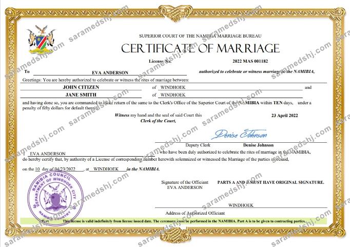Namibia marriage certificate Word and PDF template